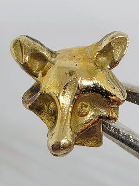 Antique Yellow Gold Fox Head Tie Tack Lapel Pin 3D Fox Mask Estate 10k-14k Gold